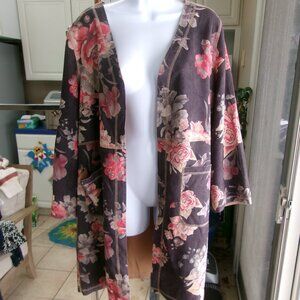 SOLITARE BROWN FLORAL FAUX SUEDE JACKET L